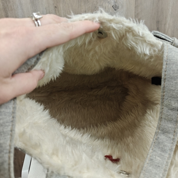 Fuzzy Nation Shoulder Bag Womens Dog Print Faux Fur Lined Double Handle Purse - Picture 6 of 14